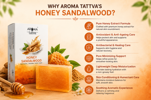 img3 Aroma Tattva Honey Sandalwood Natural Aroma Soap Bar – 100g